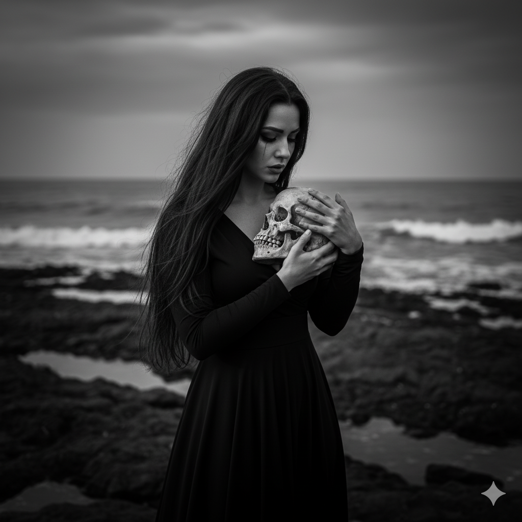 Gotik kadın ve kurukafa