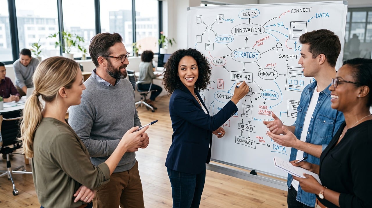 teamwork, management, office, presentation, strategy, whiteboard, collaboration, innovation, discussion, people, meeting, idea, motivation, professional, cooperation, information, problem solving, profession