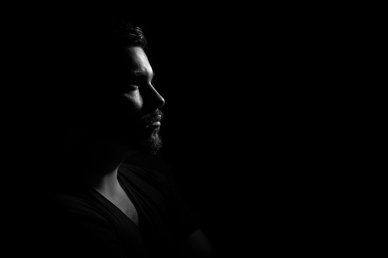 man, portrait, darkness, dark, profile, male, shadows, expression, face, male portrait, male model, model, modeling, black and white, monochrome, man, man, man, man, man, darkness, dark, dark